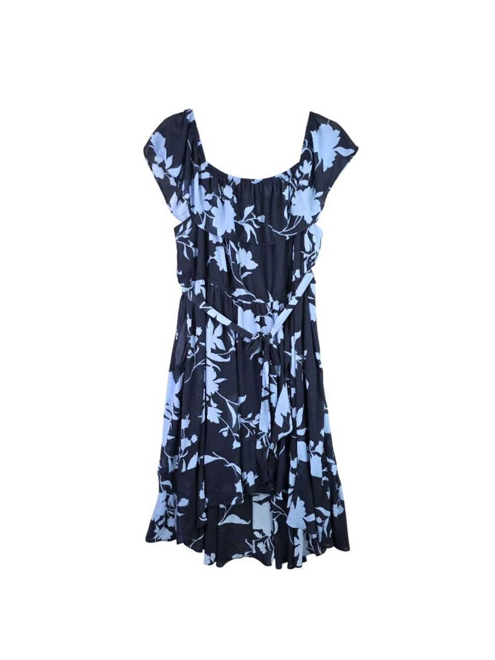 Womens Lane Bryant Blue Floral Maxi Dress Ruffle Detail Polyester Size 26/28